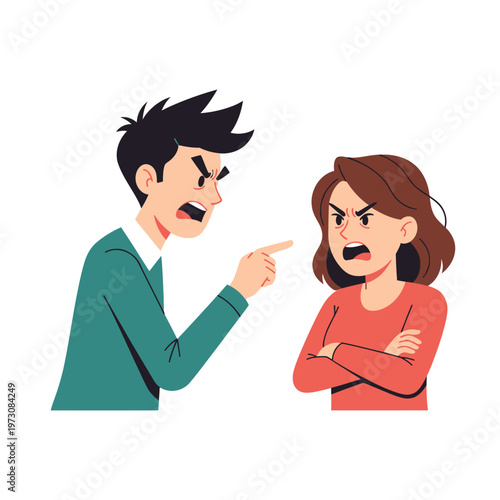 Angry Couple Arguing, Man Accusing Woman, Conflict and Disagreement Concept
