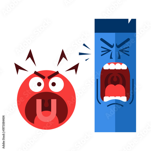 Angry faces yelling at each other, conflict, disagreement, frustration, cartoon characters, vector illustration