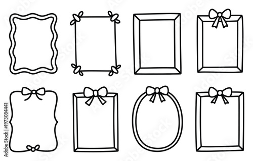 Set of 8 Blank Frame Borders with Bows Vector Illustration