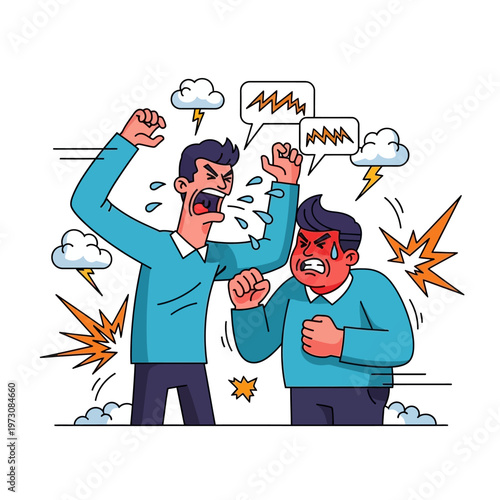 Angry Men Arguing Aggressively, Conflict and Dispute Illustration