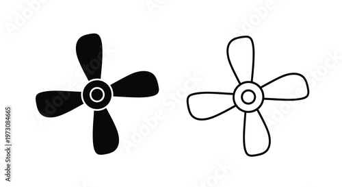 Two simple illustrations of propellers or fans one solid one outlined
