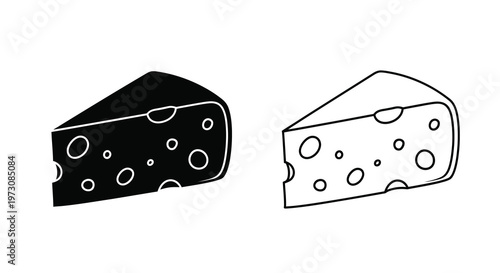 Two stylized cheese wedge illustrations one black and one white