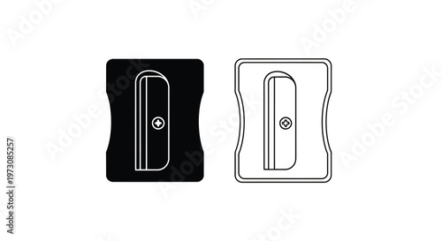 Black and white depictions of a rectangular pencil sharpener