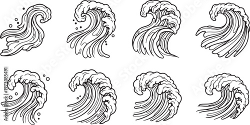 A collection of eight stylized sheep head illustrations in various poses Vector