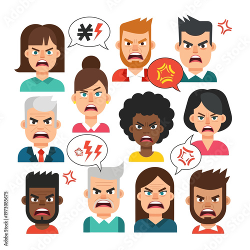 Diverse Group of Angry People Expressing Frustration and Rage
