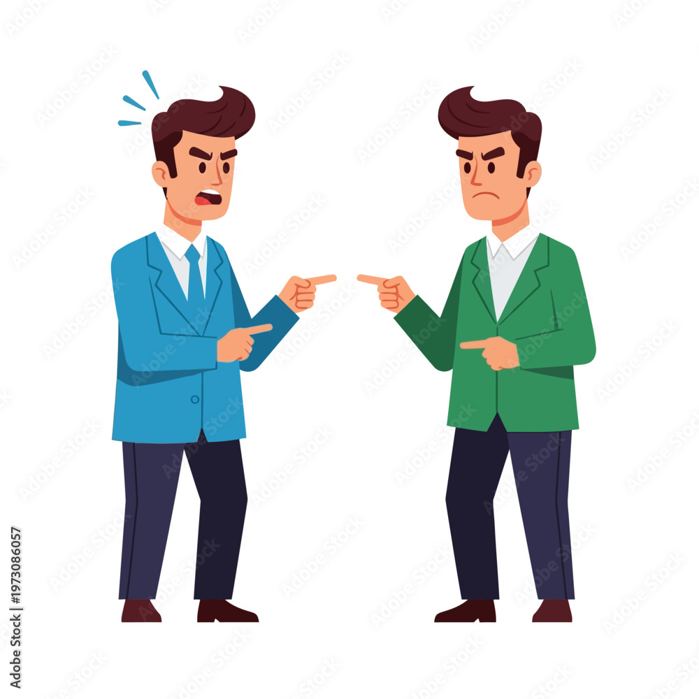 Fototapeta premium Two businessmen arguing and pointing fingers, conflict and disagreement concept illustration