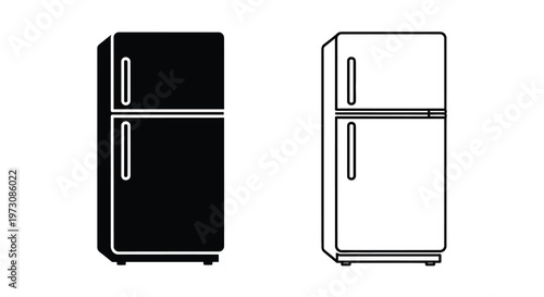 Two refrigerators a black silhouette and a white outline illustration