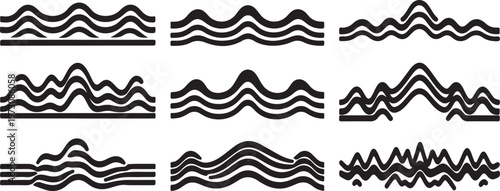 A collection of flowing, abstract black lines on a white background Vector