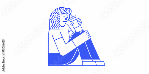 Woman with wavy hair thoughtfully drinking coffee while seated