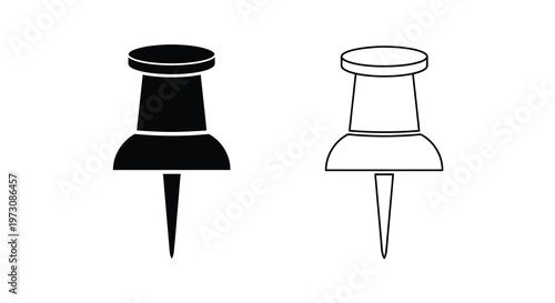 Two push pins one black and one white shown in a simple illustration