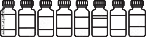 A silhouette of eight identical wine bottles arranged in a row Vector