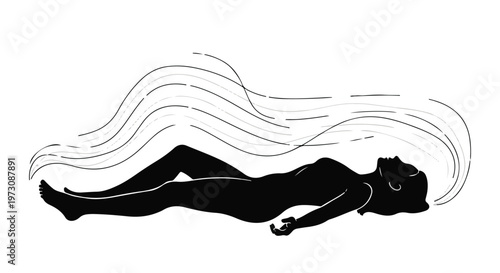 Serene silhouette of a person floating peacefully with flowing hair