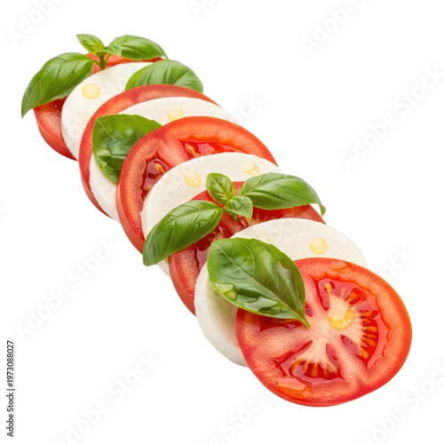 Fresh tomato and basil sandwich roll isolated on transparent background