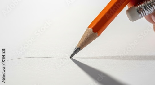Pencil drawing a line on white paper, close-up shot.