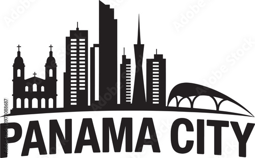 Panama city skyline silhouette with text
