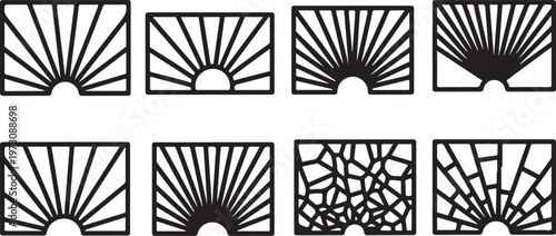 Black and white radial patterns with intricate geometric designs Vector