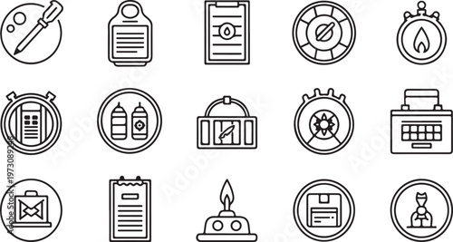 A collection of black and white icons representing various household tasks and chores Vector