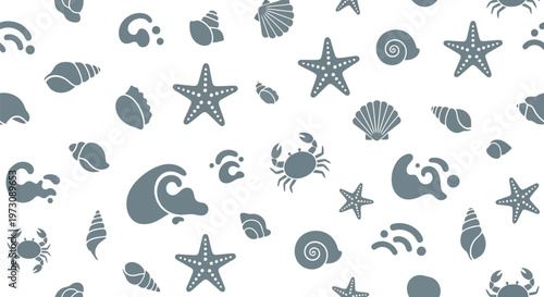 Seamless Sea Shells and Starfish Vector Pattern for Summer Beach Designs