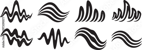 Abstract black and white patterns with wavy and jagged lines Vector