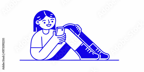 Young woman cheerfully using a smartphone while sitting with legs crossed