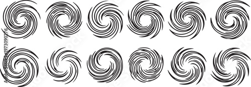 Intricate black and white spiral and swirl patterns arranged in a grid Vector
