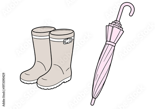 レインブーツと傘のイラスト