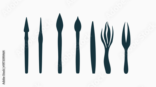 Silhouetted illustration showing different spear and fork shapes against a solid white background