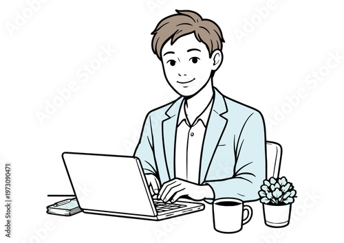 ノートパソコンで仕事をする若い男性