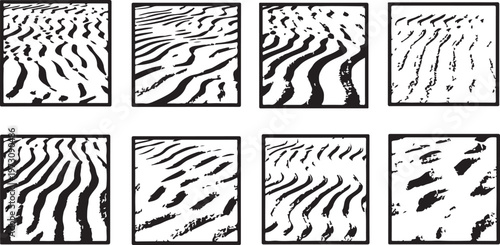 A collection of eight fingerprint samples showcasing unique ridge patterns and minutiae details Vector