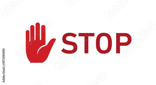 Red Stop Sign with Open Hand Symbol