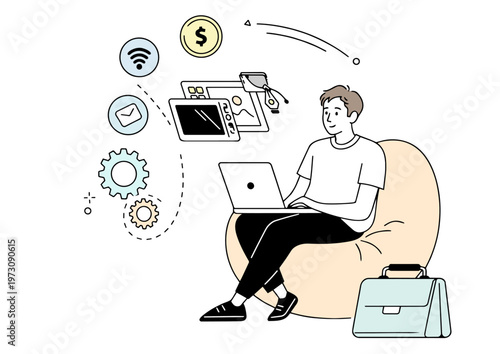 リモートワーク中の若い男性