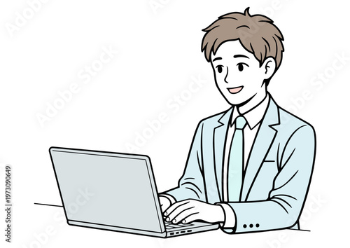 オフィスでノートパソコンを使う若い男性