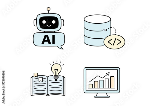 AIとデータサイエンスのイラストセット