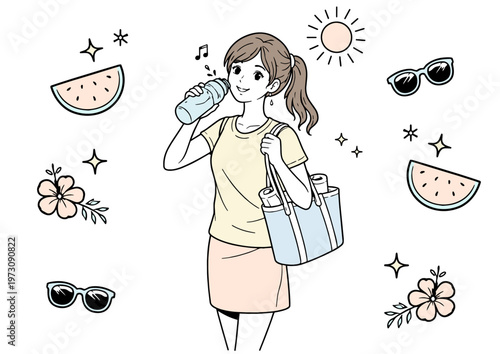 夏の水分補給する女性