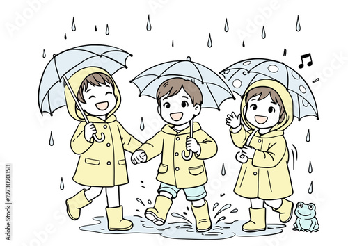 雨の日の楽しい子供たち