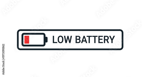 Low Battery Symbol with Alert Text and Red Indicator
