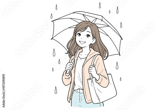 傘を持つ笑顔の女性