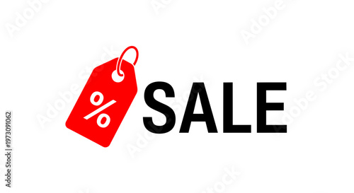 Red discount tag with percentage symbol and 'SALE' text for promotional offers and retail advertising