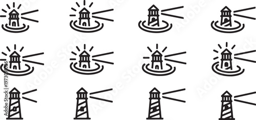 A collection of minimalist house icons with lightning bolt symbols Vector