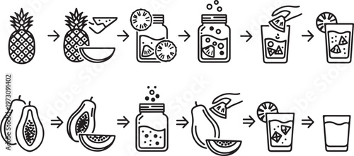 The journey of a pineapple from planting to becoming a packaged product Vector
