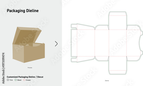 Hinged Lid Lock Box Packaging Dieline Side Tab Carton Die Cut Template