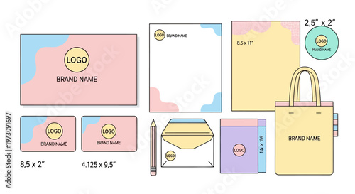 Brand stationery set with logo.