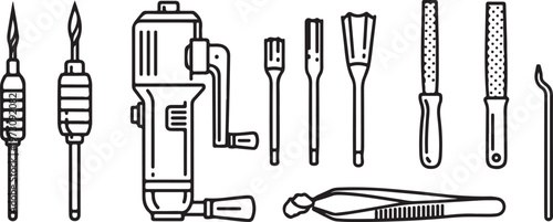 A collection of antique surgical and medical tools from a bygone era Vector