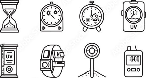 Common electronics and appliances shown in simple line drawings Vector