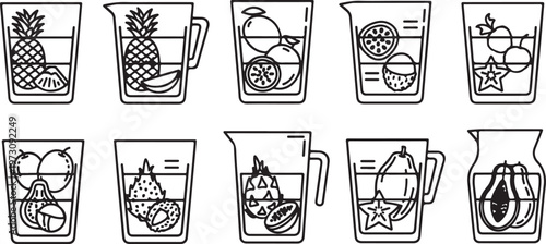 A collection of black and white line drawings of various plant pots Vector