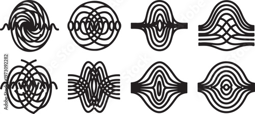 A collection of stylized bicycle wheel icons in various designs Vector