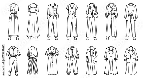 Fashion Outfit Vector with Clothing on Human Silhouette Figures