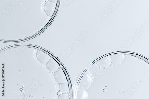 Liquid cosmetic product for the skin in a Petri dish. Copy space