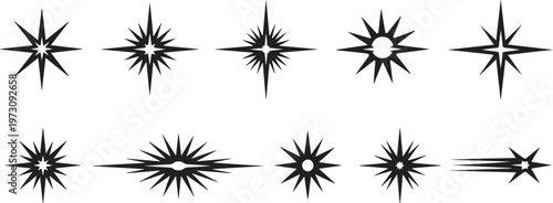 Close-up view of various starburst patterns with radial symmetry Vector