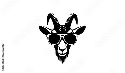 Cool goat head silhouette vector with sunglasses for hipster logo and trendy merchandise